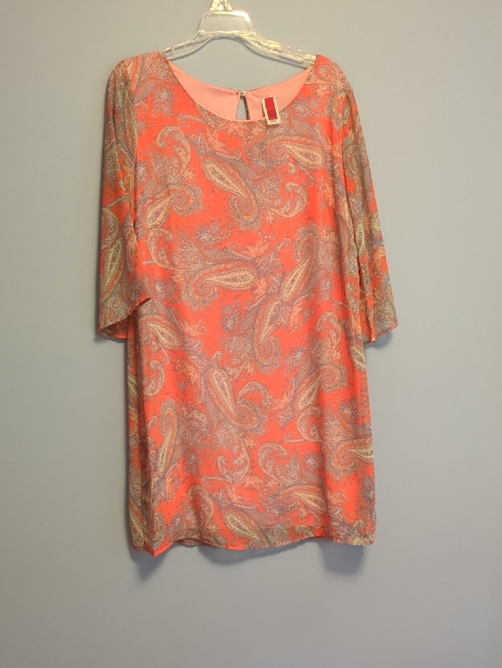 Women's Coral Paisley Midi Dress with Flowing Sleeves